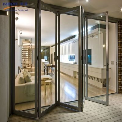 Porta dupla de cristal exterior de liga de alumínio com revestimento em pó e design dobrável