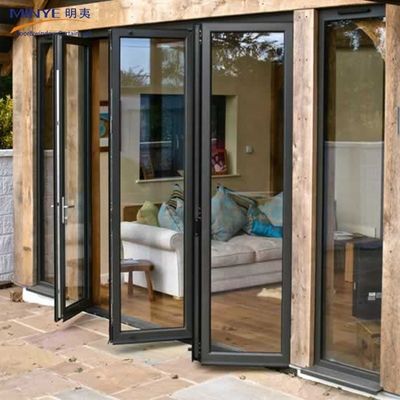 Porta dobrável de alumínio com isolamento acústico com 4 painéis Porta de tela de alumínio em design moderno