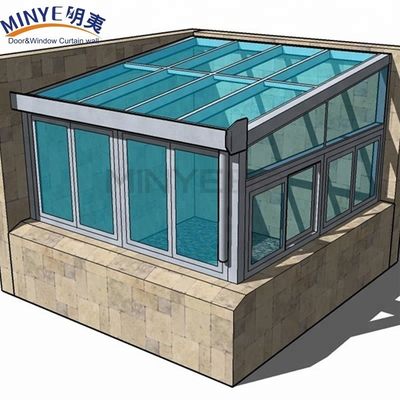 Casa de vidro para todas as estações com telhado plano e teto isolado de alumínio