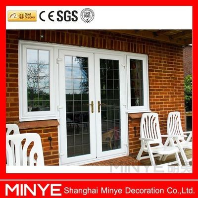 Boa estanqueidade ao ar e à água PVC/UPVC Porta principal de vidro revestido com grelhas
