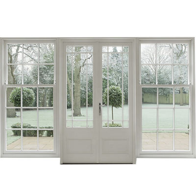 Porta de entrada de vidro duplo em PVC e UPVC de jardim moderno em cor de madeira natural com materiais