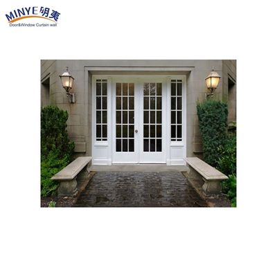 Porta de entrada de vidro duplo em PVC e UPVC de jardim moderno em cor de madeira natural com materiais