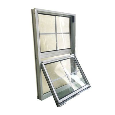 Janela deslizante vertical manual de UPVC com vidro temperado e rede de tela de fibra de vidro