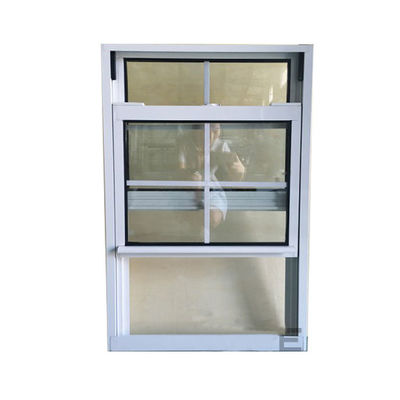 Janela deslizante vertical manual de UPVC com vidro temperado e rede de tela de fibra de vidro