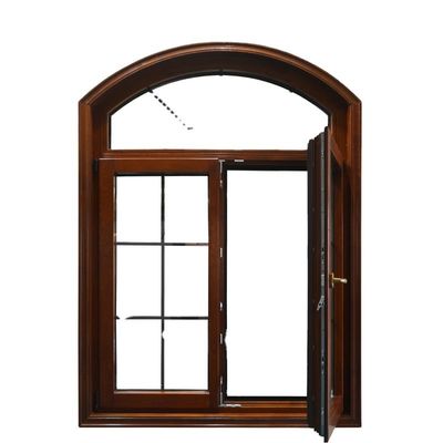 Janela de revestimento de arco de design clássico de liga de alumínio de grãos de madeira para decoração de casas