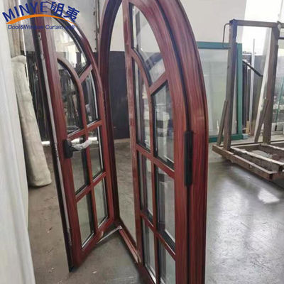 CE Padrão de Alumínio Frame Best Casement Designs Madeira Grão Janela Arcada Meia Redonda