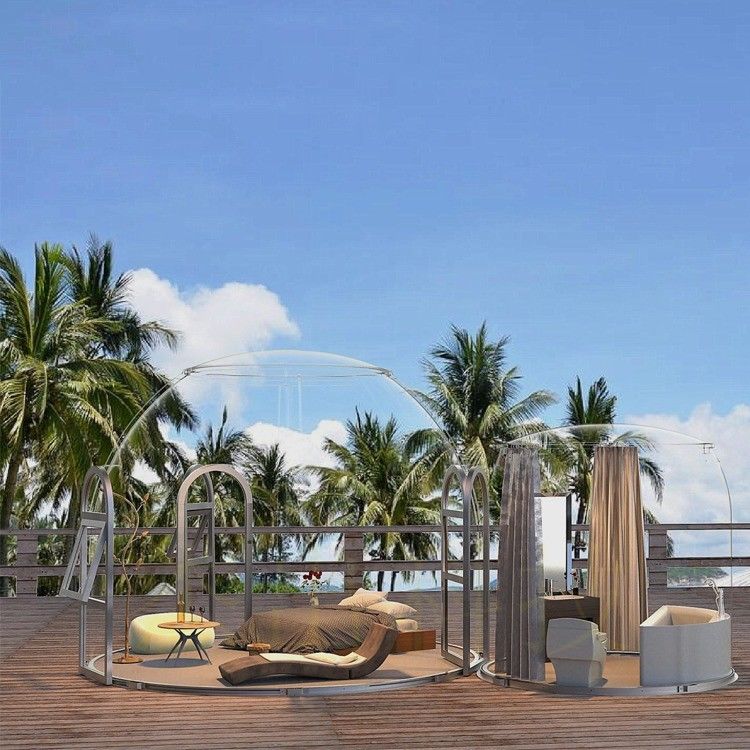 Vista panorâmica Casas de contêineres Cúpula Star View Casa transparente ao ar livre e sala de sol de plástico