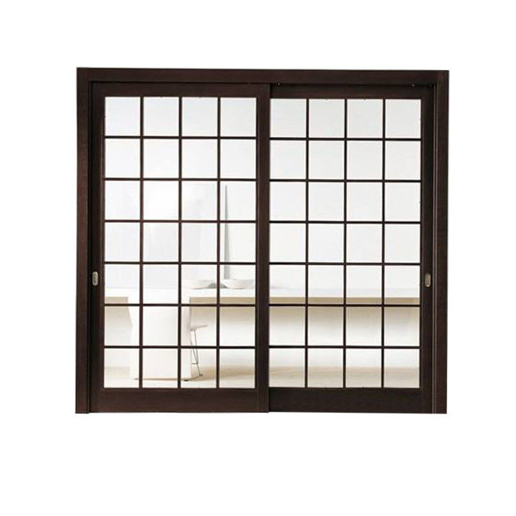 Porta de vidro comercial Cor de grão de madeira Porta deslizante de liga de alumínio para estilo japonês