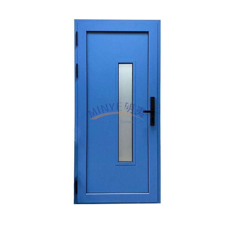 Porta de alumínio de casamento de cor azul com vidro temperado duplo e fechadura de código eletrônico
